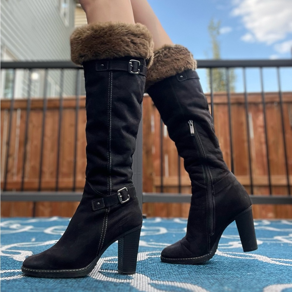 FUR LINED BLACK HEELED WINTER BOOTS